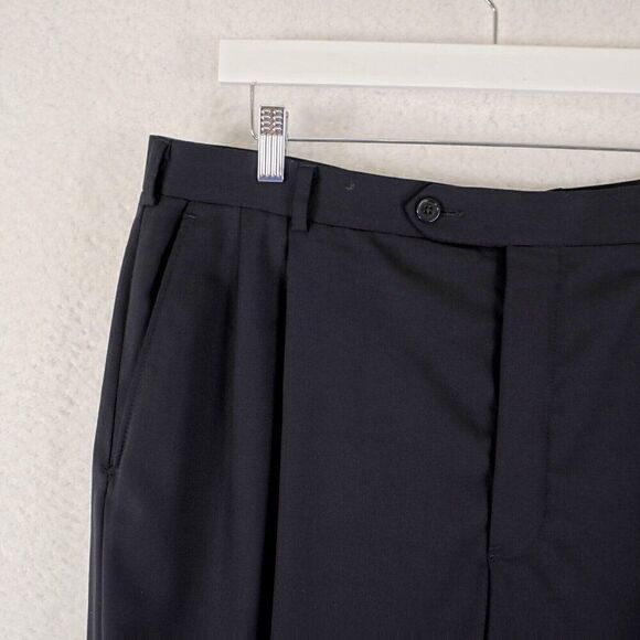 Brooks Brothers‎ 346 Stretch Blue Wool Pleated Cuffed Mid Rise Dress Pants 35/31 - Picture 3 of 7
